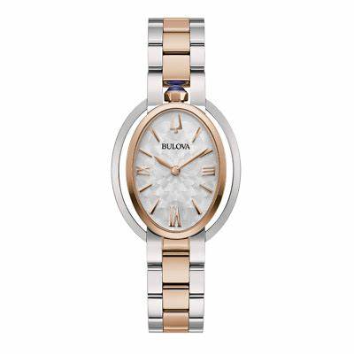 Bulova 98L322 Rubaiyat Damenuhr - Perlmutt-Zifferblatt, zweifarbiges Edelstahlarmband