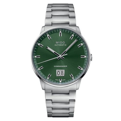 Mido Commander Big Date M021.626.11.091.00 Automatic Men's Watch – Green Dial, Stainless Steel Bracelet