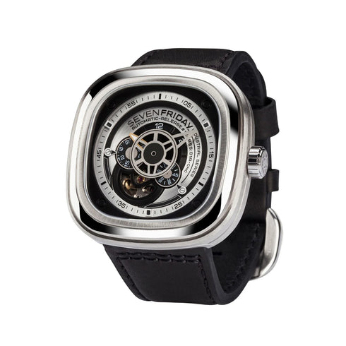 SEVENFRIDAY SF-P1B/01 “Industrial Essence” – 47 mm Steel, Silver–Black Dial