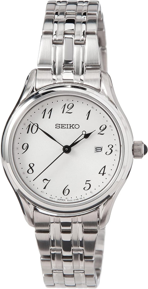 Seiko SUR643P1 Reloj cuarzo mujer - Esfera blanca, Indicación fecha, Brazalete acero