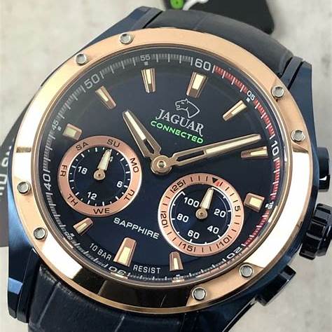 JAGUARJaguar J960/1 Men's Connected Special Edition Watch - Gold - Plated Stainless Steel Case, Blue Leather StrapWATCHESEcecile