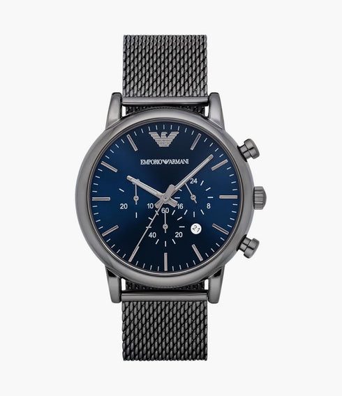 Orologio cronografo Emporio Armani AR1979 Uomo - Maglia canna di fucile, quadrante blu