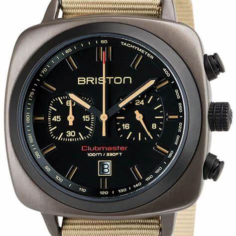 BRISTON: Briston Clubmaster Sport Chronograph 42mm Black Dial Khaki NATO Strap Watch 18142 - PKAM - TJS - 19 - NJWATCHESEcecile
