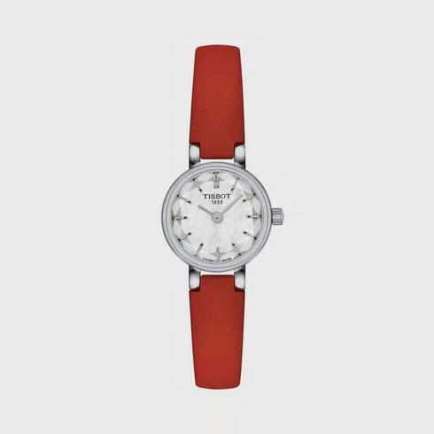 Reloj Tissot Lovely Round T1400091611100 para mujer - Caja de acero inoxidable, correa de piel roja