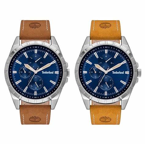 TIMBERLANDimberland Boxbourough Men's Watch TBL15909JYS03AS – Silver - Tone Case, Blue Dial, Interchangeable Brown and Beige Leather StrapsWATCHESEcecile