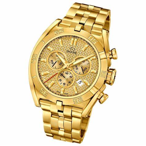 Reloj Jaguar Cronógrafo de cuarzo suizo para hombre - Modelo J853/2, caja de acero inoxidable dorado, esfera dorada, cristal de zafiro