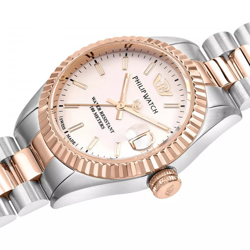 Philip Watch Caribe R8253597616 Damen Quarzuhr - Edelstahl & Rose Gold, weißes Zifferblatt