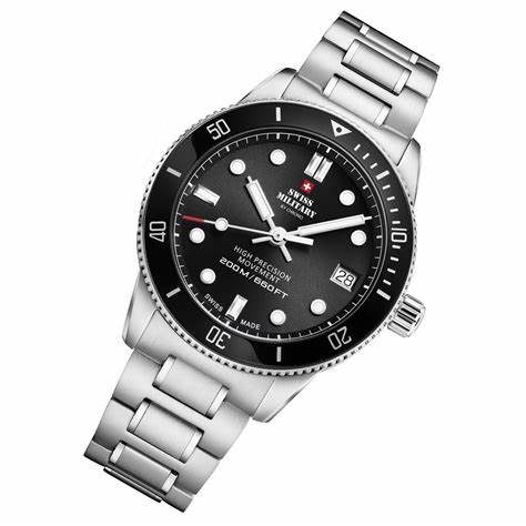 SWISS MILITARYSwiss Military SM34089.01 Women's Dive Watch - Stainless Steel with Black Dial, 200M Water ResistanceWATCHESEcecile