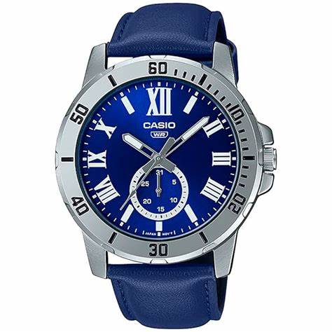 CASIO & VINTAGECasio MTP - VD200L - 2BUDF Men's Blue Dial Leather Strap WatchWATCHESEcecile