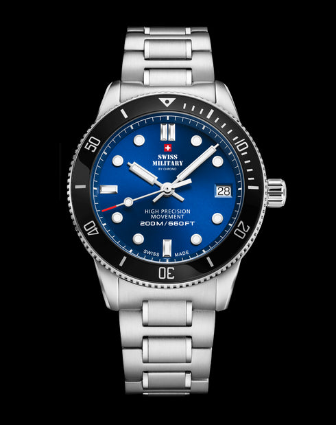SWISS MILITARYSwiss Military SM34089.02 Women's Dive Watch - Stainless Steel with Blue Dial, 200M Water ResistanceWATCHESEcecile
