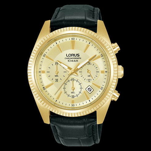 Lorus RT302LX9 Men's Chronograph – Gold Case, Black Leather, 42 mm
