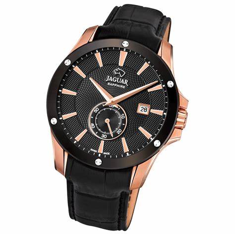 JAGUARJaguar Men's Swiss Quartz Watch - Model J882/1, Rose Gold - Tone Stainless Steel Case, Black Dial, Leather StrapWATCHESEcecile