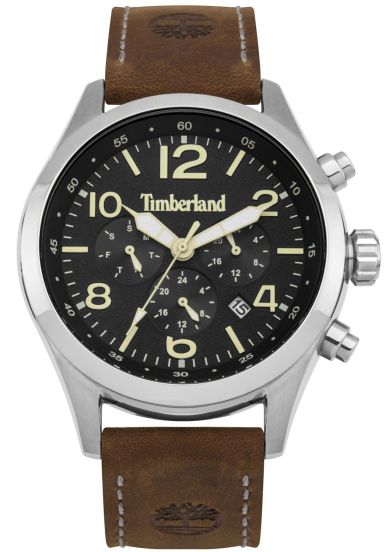 TIMBERLANDTimberland Ashmont TBL15249JS/02 Men's 46mm Black Dial Quartz Watch, Brown Leather StrapWATCHESEcecile