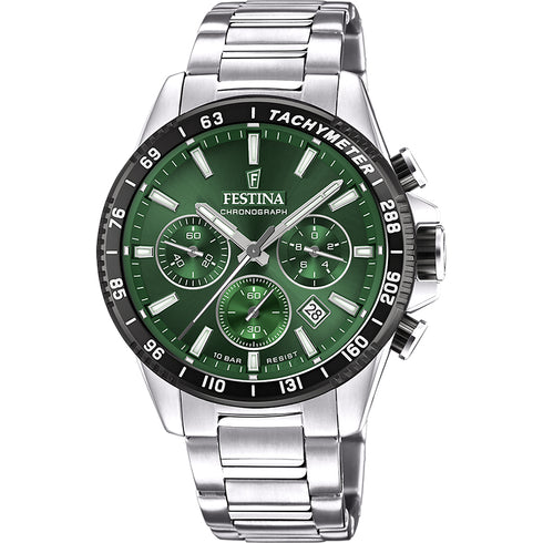 Festina Timeless Chronograph F20560/4 Men’s 45 mm Quartz Watch – Green Dial, Tachymeter Bezel, 100 m Water‑Resistant