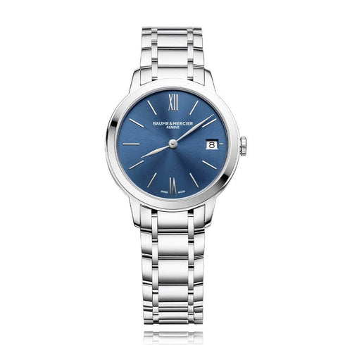 BAUME&MERCIERBaume & Mercier Classima MOA10477 Women's Quartz Watch - 31mm Stainless Steel Case, Sun - Satin Blue Dial, Roman Numerals, Stainless Steel BraceletWATCHESEcecile