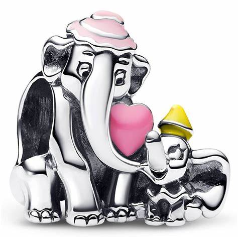 Pandora Disney Dumbo & Mom Charm 793751C01 - Sterling Silver, Pink & Yellow Enamel