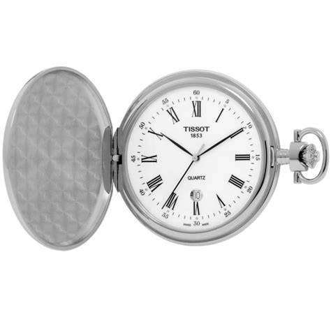 Tissot Savonnette Reloj de Bolsillo T836.553.13 - 48.5mm Caja Plateada, Esfera Blanca