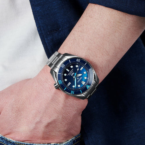 Seiko Prospex SPB375J1 Reloj de buceo automático para hombre - Edición especial PADI, esfera azul, brazalete de acero inoxidable