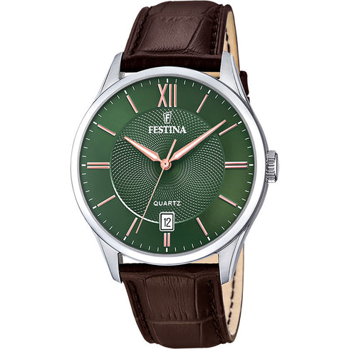 Festina F20426/8 Men’s Classic Watch – Green Dial, Brown Leather, 43mm