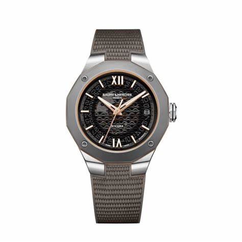 BAUME&MERCIERBaume & Mercier Riviera MOA10720 Men's Automatic Watch - 39mm Stainless Steel Case, Smokey Grey Sapphire Dial, Grey Rubber StrapWATCHESEcecile