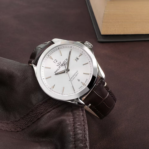 Philip Watch R8251165007 Blaze Men's Watch – 41mm, Silver Dial, Brown Leather Strap