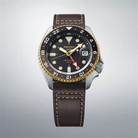 SEIKOSeiko 5 Sports SSK036K1 Automatic GMT Men's Watch - Black Dial, Brown Leather StrapWATCHESEcecile