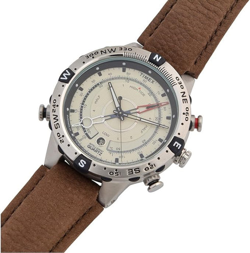 Timex T2N721 Men’s IQ Tide-Temp-Compass 45 mm Leather Strap Watch