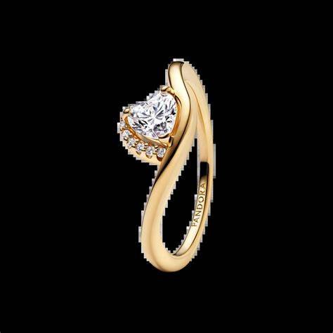 PANDORAPandora 163660C01 - 56 Wavy Heart Ring - 14k Gold - Plated with Heart - Shaped Cubic Zirconia, Size 56BIJOUXEcecile