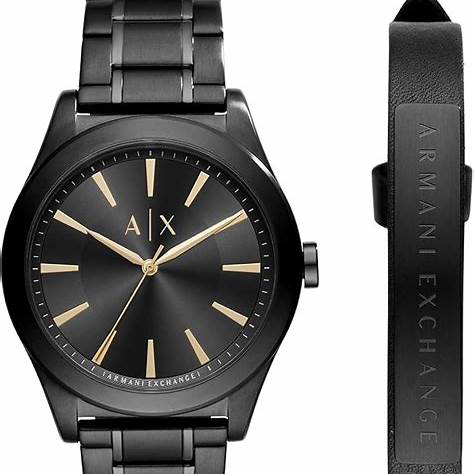 Armani Exchange AX7102 Men's Black Stainless Steel Watch & Bracelet Gift Set
