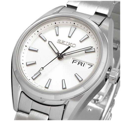 SEIKOSeiko SUR349P1 Women's Quartz Watch - Silver Dial, Day - Date, Stainless Steel BraceletWATCHESEcecile