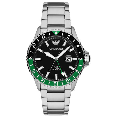 Orologio Emporio Armani AR11589 GMT Uomo - Acciaio inossidabile argento, quadrante nero