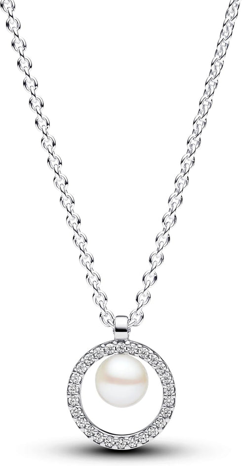 PANDORAPandora Treated Freshwater Cultured Pearl & Pavé Collier Necklace 393165C01 - 45 - Sterling Silver, Cubic Zirconia, 45cmBIJOUXEcecile