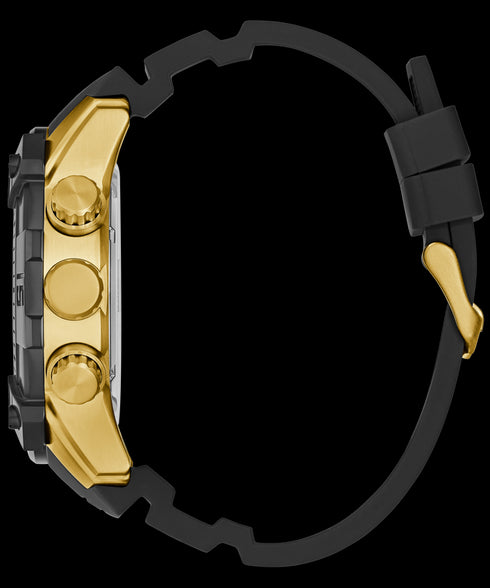 Guess Linebacker GW0911G3 Men’s 52 mm Quartz Chronograph – Black Dial, Gold-Tone Case, Silicone Strap, 5 ATM