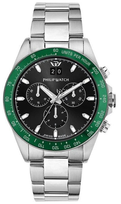 Philip Watch R8273607010 Caribe Sport Men's Chronograph – 42mm, Black Dial, Steel Bracelet