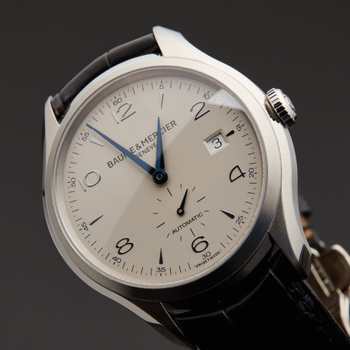 Baume & Mercier Clifton MOA10052 Orologio automatico da uomo - Quadrante argento, cinturino in alligatore nero