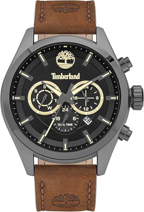 TIMBERLANDTimberland Ashmont TBL16062JYU02 Men's 46mm Black Dial Quartz Watch – Brown Leather StrapWATCHESEcecile
