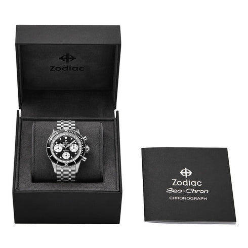 ZODIACZodiac Sea - Chron ZO3604 Men's Automatic Chronograph Watch - Black Dial, Stainless Steel BraceletWATCHESEcecile
