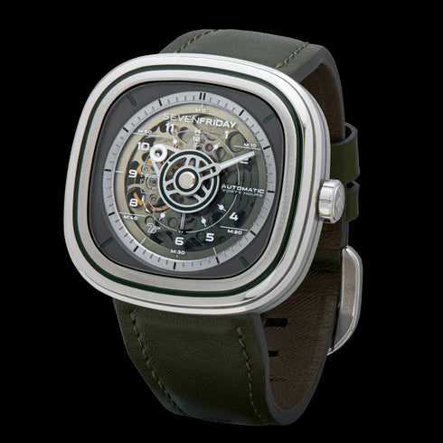SEVENFRIDAY T1/06 “Green T” – 45 mm Steel Cushion Case, Gradient Green Dial