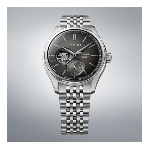 Seiko Presage SPB471J1 Sumi-iro Open Heart Orologio automatico - Quadrante nero, bracciale in acciaio inossidabile