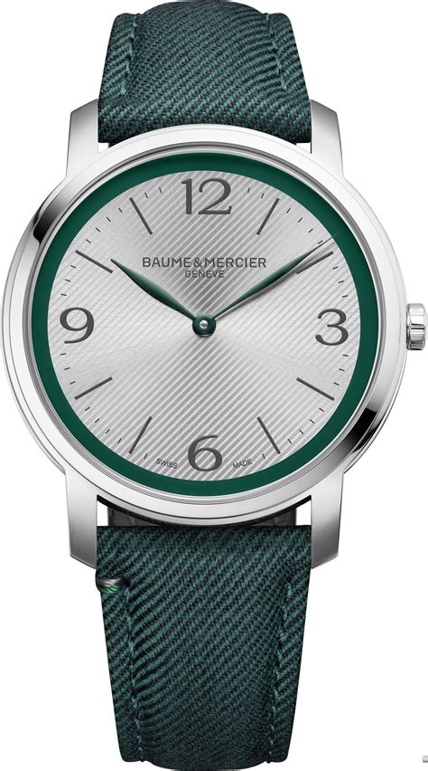BAUME&MERCIERBaume & Mercier Classima MOA10705 Men's Quartz Watch – 42mm Stainless Steel Case, Silver Sun Satin Dial with Green Flange, Interchangeable StrapsWATCHESEcecile
