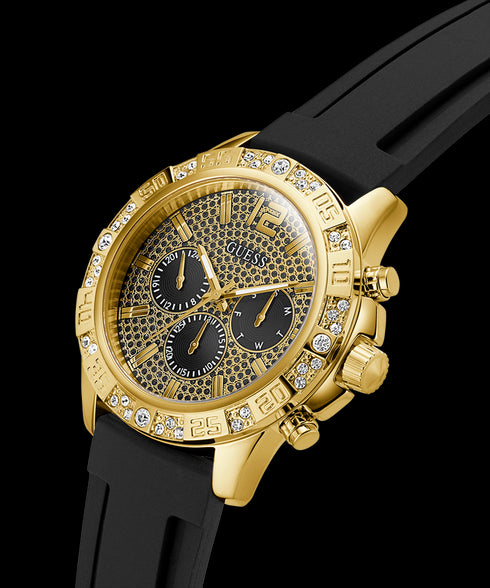 Guess Majestic GW0909G2 Men’s Gold-Tone Watch – Black Silicone, 48 mm