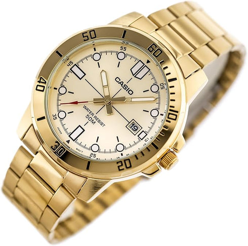 CASIO & VINTAGECasio MTP - VD01G - 9E Men's Gold Analog Watch - 45mm Stainless Steel, Date Indicator, 50m Water ResistantWATCHESEcecile
