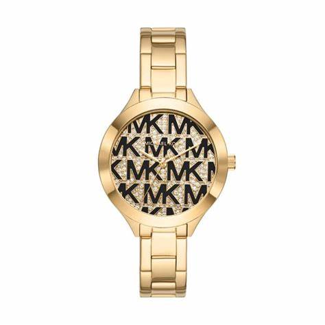 Michael Kors Slim Runway MK4659 Orologio da donna in oro - Quadrante nero con logo