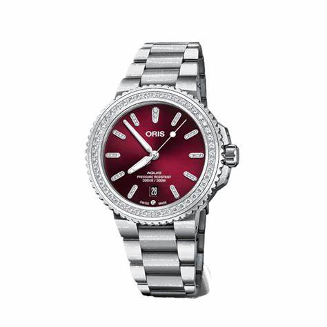 Oris Aquis Date Diamonds 41,5 mm - Quadrante rosso, 1,2 carati di diamanti, automatico