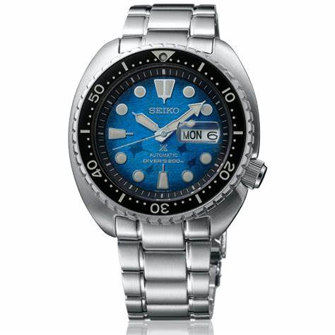Seiko Prospex SRPE39K1 "Save The Ocean" Special Edition Men's Automatic Diver's Watch - 45mm Stainless Steel, Manta Ray Blue Dial