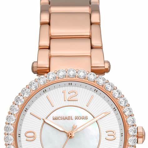 Montre en acier inoxydable Michael Kors MK4695 Parker pour femme, ton or rose