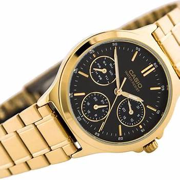 CASIO & VINTAGECasio LTP - V300G - 1AUDF Women's Watch - Black Dial, Gold - Tone Stainless Steel BraceletWATCHESEcecile