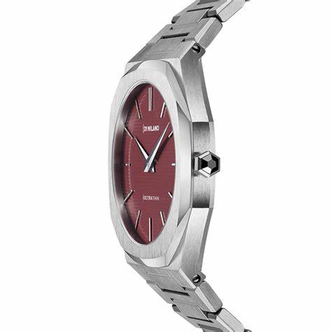 D1 Milano Ultra Thin UTBJ11 Herrenuhr - 40mm Edelstahl, rotes Zifferblatt