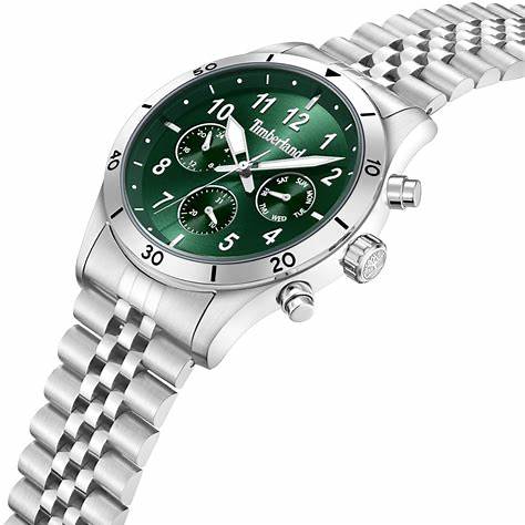 TIMBERLANDTimberland Ashmont Men's Watch TDWGK0054702 – Silver - Tone Case, Green Dial, Stainless Steel BraceletWATCHESEcecile