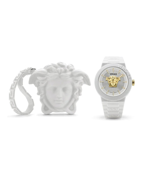 Versace V-Pop VEEFA0324 Men’s White Silicone Watch – Gold Medusa, 43mm